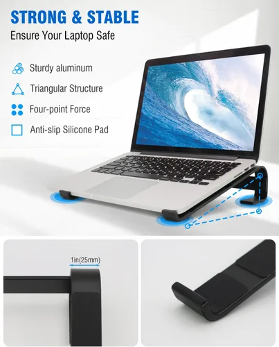Vista 11 de Soporte para computadora portátil para escritorio, elevador de aluminio ventilado para laptop, color negro