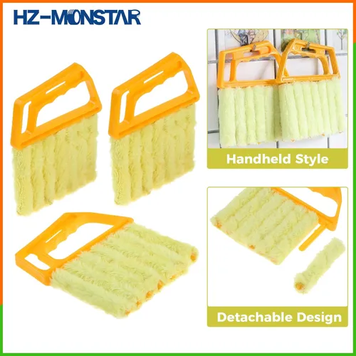 Vista 5 de 3 piezas de herramienta limpiadora de persianas, herramienta de polvo de 7 dedos para ventana veneciana, mini cepillo lavable, mini cepillo de mano