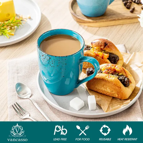 Vista 9 de vancasso Navia - Juego de 4 tazas de café de cerámica de 12 onzas para capuchino, café con leche, té, multicolor