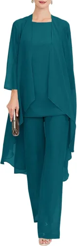 Vista 9 de Zongqiven Mother of The Bride Pant Suits Wedding 3Pcs Formal Outfit Set Negro