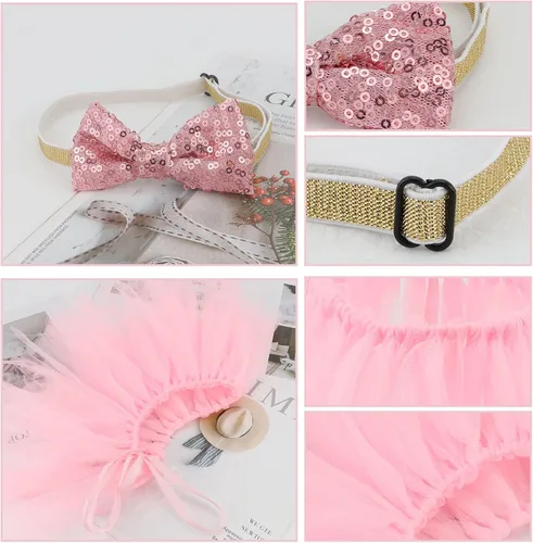 Vista 3 de CIEHER Suministros para fiesta de cumpleaños para perros – Falda tutú rosa, pajarita y números para perro