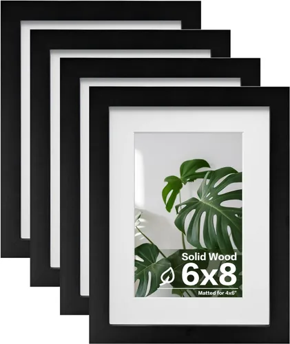 Vista 92 de Egofine - Juego de 4 portarretratos A4 de madera maciza y cubierta de plexiglás de 4 x 6/6 x 8 pulgadas con paspartú o A4 sin paspartú, para mesa