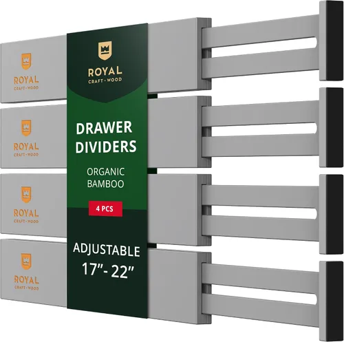 Vista 10 de ROYAL CRAFT WOOD Separadores de cajones ajustables de bambú – Organizador expandible para cocina, dormitorio, baño, tocador y oficina – Paquete de 4