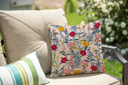 Vista 35 de Solekla Funda de almohada cuadrada de lino y algodón con flores blancas y negras, funda de cojín decorativa para sofá de 18 x 18 pulgadas Sl157
