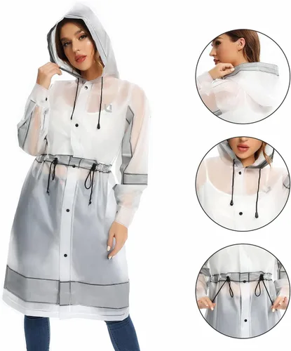 Vista 5 de UNIQUEBELLA EVA Raincoat Waterproof Rain Poncho Reusable Unisex for Women Long Rain Cape