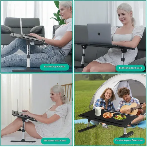Vista 2 de Escritorio con bandeja de cama para laptop con alturas y ángulos ajustables, escritorio plegable resistente mejorado para cama/sofá/suelo