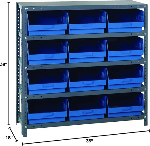 Vista 152 de Quantum QSBU-245BK Heavy Duty Shelving Unit with (7) Shelves and (24) QUS245 Black Bins for Garage Warehouse Storage Distribution 400 lb Load