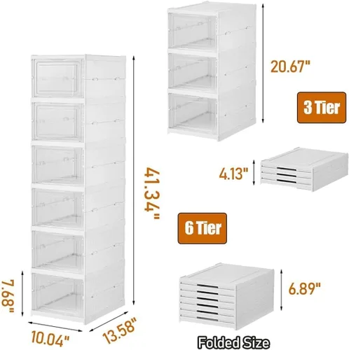 Vista 2 de GUDEMAY Caja de almacenamiento de zapatos con tapa frontal, sin montaje, apilable, organizador de zapatos con puerta transparente, estante