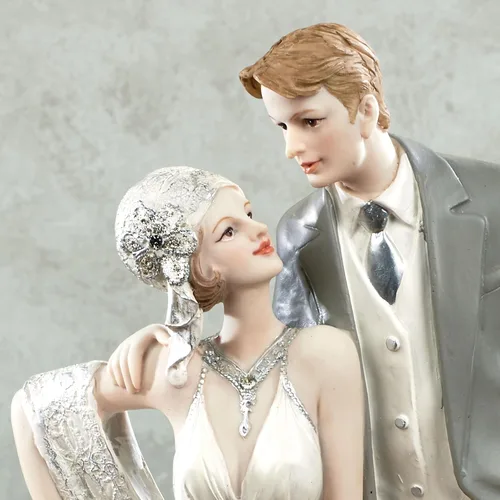 Vista 4 de Touch of Class Love That Lasts Happy Couple Bride Groom - Figura de boda – Resina – Gris, blanco roto – Dapper Duo aniversario o regalo de boda