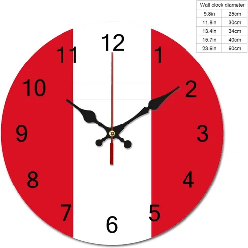 Vista 2 de The Flag of Peru - Reloj de pared decorativo patriótico, funciona con pilas, 9 pulgadas, silencioso, sin tictac, números arábigos, decoración