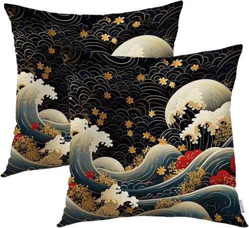 Vista 37 de Batmerry Autumn Maple Leaves Throw Pillow Covers, red Fall Orange Leaves Decorative Pillow Covers Digital Printing Blended for Couch Sofa Bed