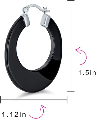 Vista 4 de Aretes de aro ovalados grandes y planos para mujeres y adolescentes, plata de ley 925, más colores de 1.5 pulgadas de diámetro, Gema Metal