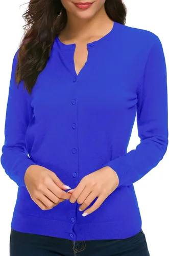 Vista 2 de Urban CoCo Suéter de punto de manga larga con cuello redondo y botones para mujer