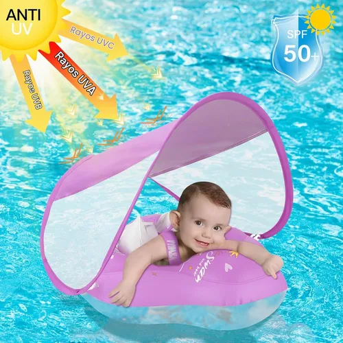 Vista 4 de LOOWARTS Baby Pool Float with Canopy and Safety Seat,Infant Swim Float & Pool Float & Baby Water Float & Swimming Floats UPF50+ UV Protection for