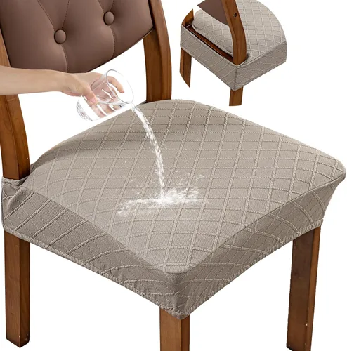 Vista 26 de Genina Juego de 2 fundas impermeables para sillas de comedor, fundas elásticas de jacquard extraíbles y lavables, sin fundas traseras, color beige