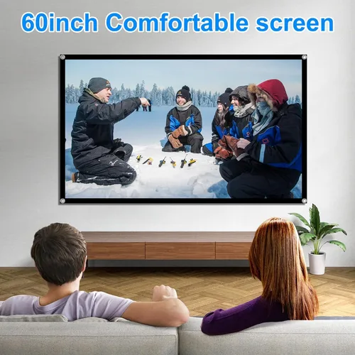 Vista 8 de Pantalla de proyección de 60 pulgadas, pantalla de película de proyección portátil OKEDUO 4K 16:9 HD, antiarrugas para interior y exterior