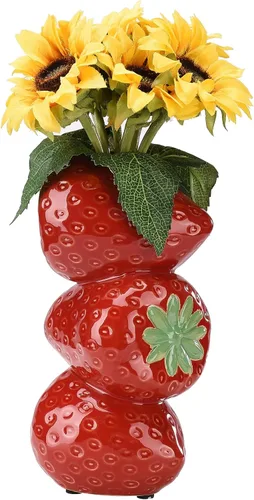 Vista 10 de Firlar Florero de cerámica con diseño de fresas para flores, decorativo, moderno, rosa, redondo, 4 x 3 x 8 pulgadas, boda, Navidad, regalo del día