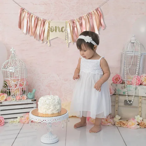 Vista 5 de Cartel de oro rosa para silla de bebé, decoración de fiesta de cumpleaños rosa, pancarta dorada para silla de alta para niña de primer cumpleaños