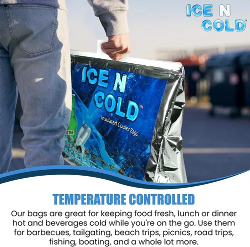 Vista 5 de ICE N COLD Bolsas de refrigeración aisladas para pícnic/compras (paquete de dos) para comestibles, camping, senderismo, playa, viajes, ligero