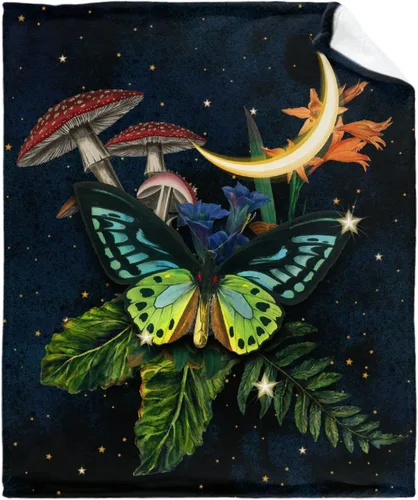 Vista 10 de Manta de regalo personalizada de hongos del bosque salvaje oscuro, manta de franela suave y ligera, adecuada para uso en cama, sala de estar