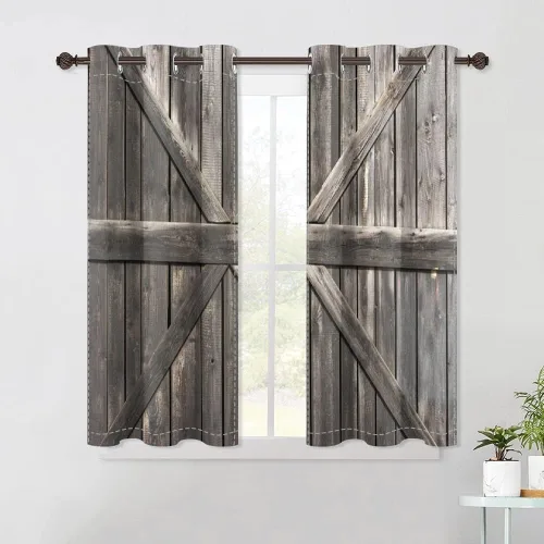 Vista 14 de Cortinas rústicas para ventana de puerta de granero, puerta de madera gris, puerta de garaje, tratamiento de ventana para sala de estar, dormitorio