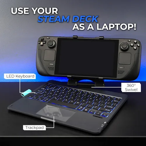 Vista 3 de DeckTop con divisor – Teclado Steam Deck y mouse Bluetooth Trackpad con accesorio LED multicolor para portátil Valve Linux PC Gaming Accesorios