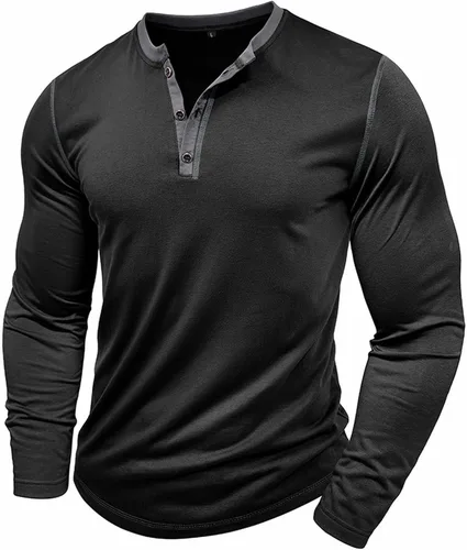 Vista 2 de Henley Shirt for Men, Long Sleeve Casual Button Placket, Classic Lightweight Cotton Pullover Basic Tee Tops