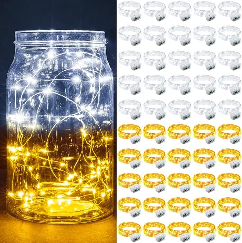 Vista 59 de Paquete de 6 luces de hadas a pilas con temporizador remoto, 8 modos de iluminación, 7 pies, 20 luces LED impermeables para Halloween, Navidad