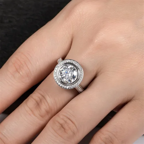 Vista 4 de Raivari Anillos de compromiso de moissanita, 3.5 quilates con bisel redondo creado en laboratorio de plata de ley chapada en oro blanco de 14