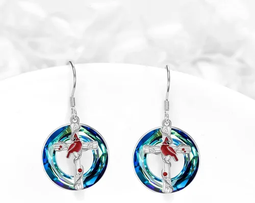 Vista 19 de POPKIMI Bonitos aretes colgantes de animales, joyería de animales, regalos de cumpleaños y Navidad para mujeres, aretes de ópalo de cristal de plata