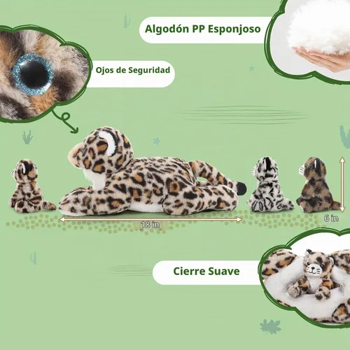 Vista 6 de MaoGoLan - 4 piezas de animales de peluche de leopardo con bebés, guepardo a granel Multicolorido