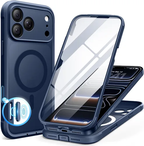 Vista 44 de BERFY Funda para iPhone 17 Pro Max, compatible con MagSafe, protector de pantalla de vidrio integrado, protección de cámara, funda de cuerpo