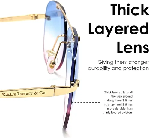 Vista 3 de K&L's Luxury & Co. Gafas de sol de aviador de aleación de metal dorado K02122021 con lente sin montura degradado para hombres y mujeres