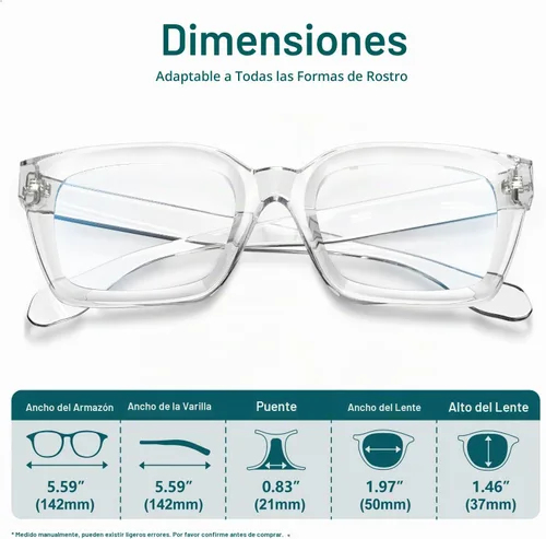 Vista 8 de Square Blue Light Glasses for woman Chunky Oversized negro (Black&Clear)