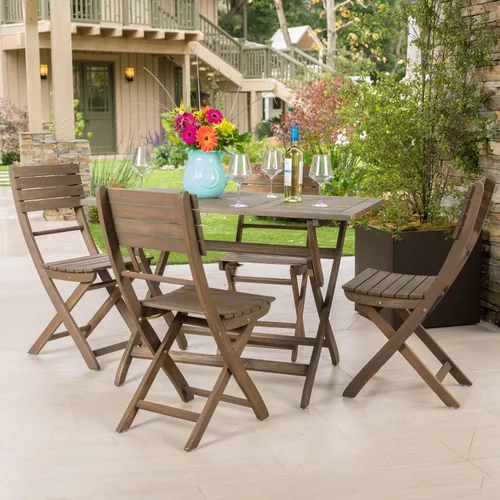 Vista 2 de Christopher Knight Home Positano - Juego de comedor plegable de madera de acacia para exteriores, acabado gris