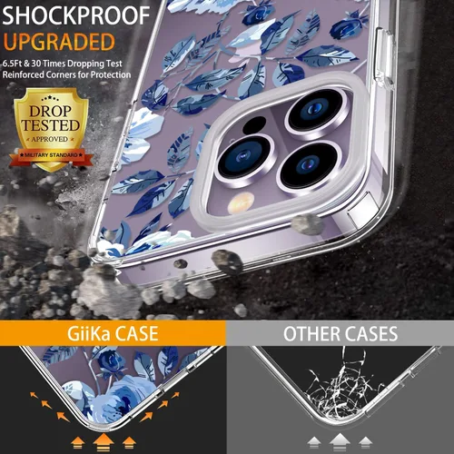 Vista 3 de Funda para iPhone 14 Pro con protector de pantalla, 6.1 pulgadas, transparente de cuerpo completo, a prueba de golpes, diseño floral, para niñas