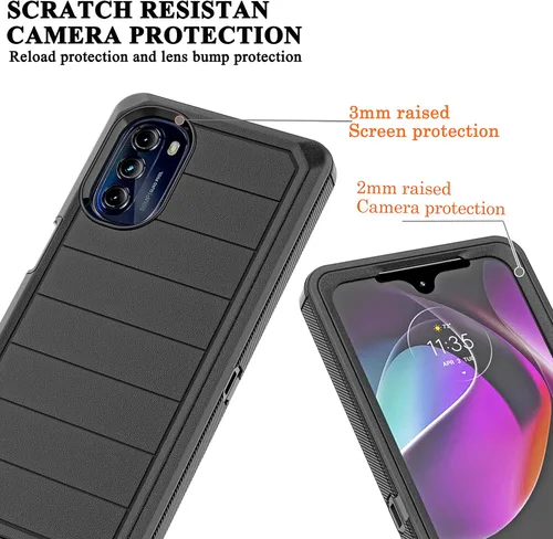 Vista 4 de YmhxcY Funda para Moto G 5G 2022 (sin protector de pantalla) con funda duradera de 3 capas a prueba de caídas, a prueba de golpes, funda de goma