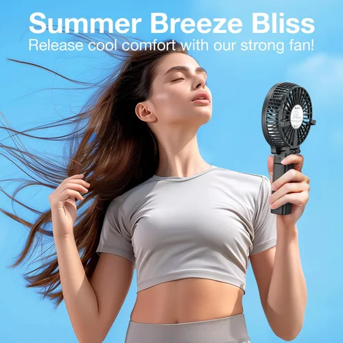 Vista 4 de VersionTECH. Ventilador de mano portátil, potente+duradero+plegable de 180°, mini ventiladores de mano con USB recargable, accesorios de Negro