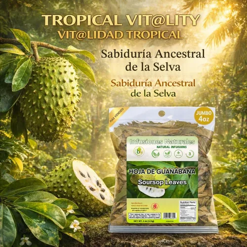 Vista 2 de Hojas de Guanábana (Té de Hojas de Guanábana) – Jumbo 4 oz – 100% Natural, Vegano, Sin OGM, Silvestre y Auténtico – Té Herbal Sin Cafeína – Rinde