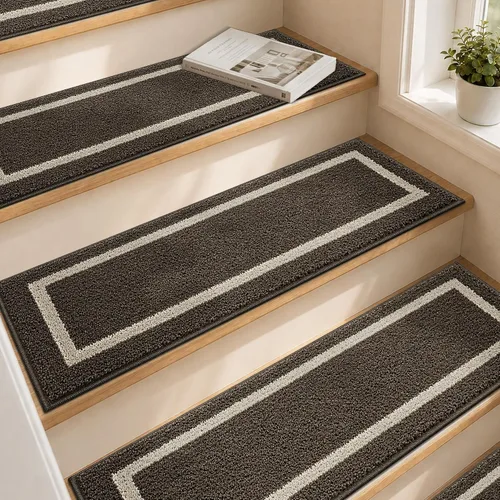 Vista 14 de COSY HOMEER Alfombra para Rellano de Escalera 30x30 Pulgadas, Alfombra Cuadrada Antideslizante para Escalones de Madera Interior, Poliéster Lavable