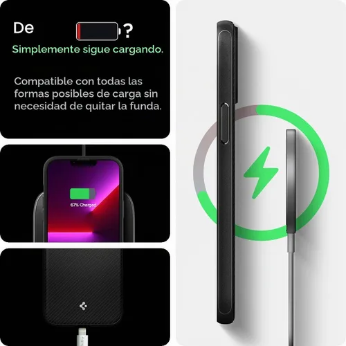 Vista 6 de Spigen - Mag Armor - Funda compatible con MagSafe diseñada para iPhone 13 Pro (2021) - color negro mate