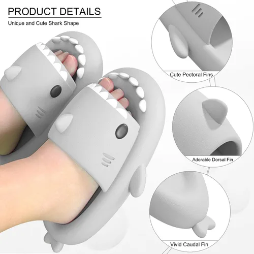 Vista 2 de EECH Lindas pantuflas para niños grandes, sandalias de tiburón de nube, suela gruesa mejorada, antideslizantes, para interiores y exteriores, verano
