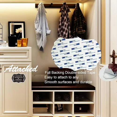Vista 3 de Letrero con texto en inglés «Please Leave Shoes & Worries at the Door», letrero de diseñador de RAMIEYOO para puerta de casa, regalo perfecto