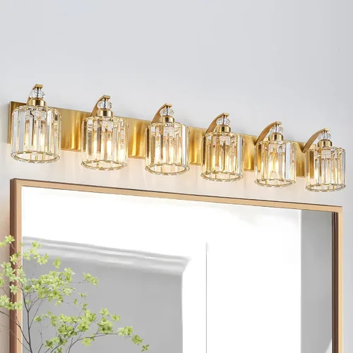 Vista 11 de Accesorio de Iluminación de Baño Moderno de 3 Luces Cromado Luces de Tocador de Baño Sobre Espejo Aplique de Pared con Pantallas de Cristal K9 Base