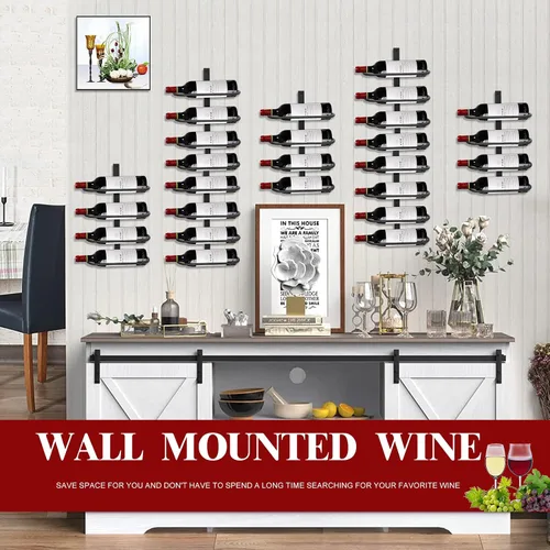 Vista 5 de Estante para vino montado en la pared para 8 botellas de vino, almacenamiento de metal para colgar en la pared, estante organizador de vino