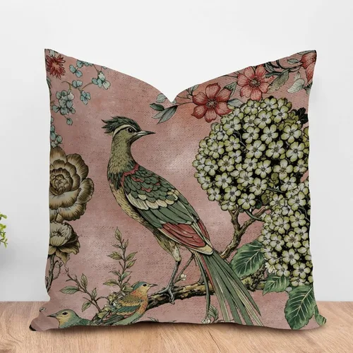 Vista 94 de ArogGeld Funda de cojín con flores verdes y blancas con flores grises y negras y hojas verdes en estilo chinoiserie, funda de almohada cuadrada