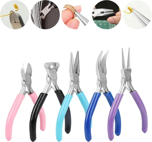 Vista 3 de 5 Pcs Jewelry Making Pliers Tools, Needle/Round/Chain/Bent/Zipper Pliers