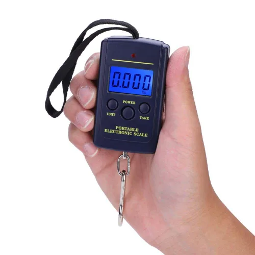 Vista 2 de Báscula de pesca, balanza electrónica portátil digital con pantalla LCD, diseño de gancho colgante para medir peso precisa