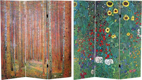Vista 13 de Red Lantern Pantalla plegable de lona de Van Gogh de doble cara, flores de almendra/campo de trigo, 3 pies de corto - 3 paneles