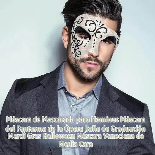 Vista 7 de Máscara de mascarada para hombre, máscara del fantasma de la ópera, máscara de baile de graduación, Mardi Gras, Haloween veneciano, media cara